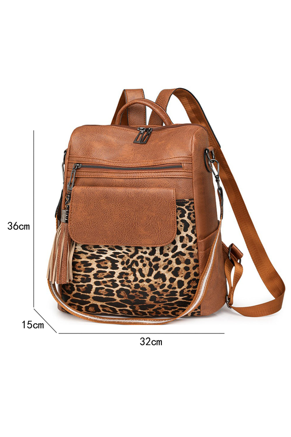 Coffee Leopard Patchwork PU Leather Functional Backpack-True and Wild