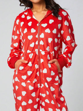 Printed Zip Up Long Sleeve Hooded Jumpsuit-True and Wild