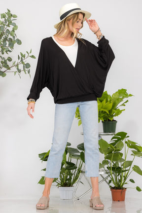 Celeste Full Size Contrast Round Neck Top with Two Layer Detail-True and Wild