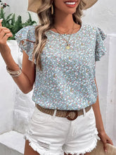 Ditsy Floral Round Neck Cap Sleeve Top-True and Wild