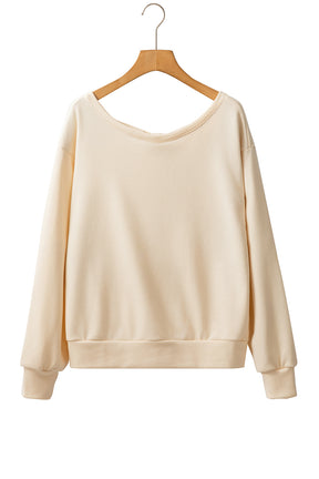 Apricot Bowknot Plain Round Neck Sweatshirt-True and Wild