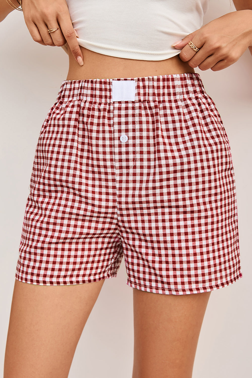 Red Vintage Plaid Print High Waisted Loose Wide Leg Shorts-True and Wild