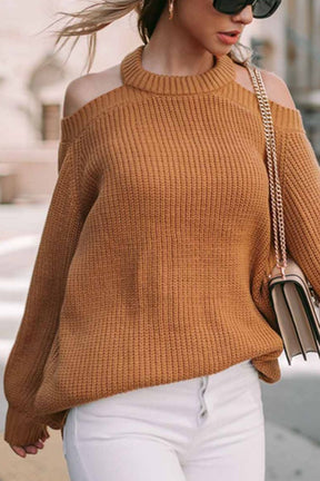 Cutout Back Cold Shoulder Long Sleeve Sweater