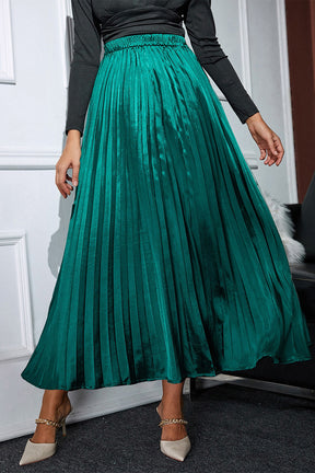 Elastic Waist Pleated Midi Skirt-True and Wild