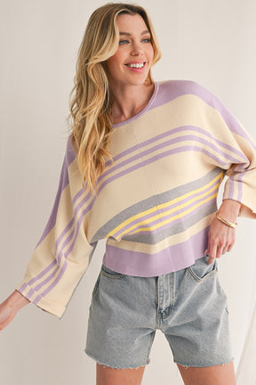 Purple Striped Rib-Knit Cropped Top-True and Wild