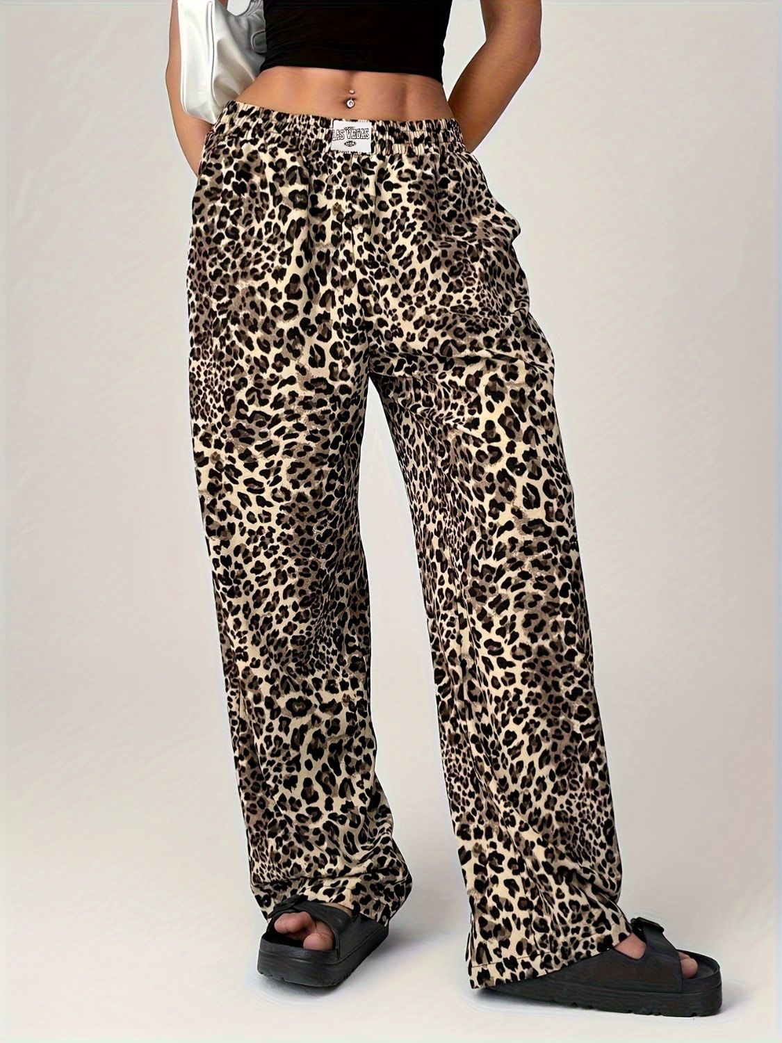 Leopard Wide Leg Pants With Pockets