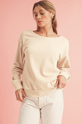 Apricot Bowknot Plain Round Neck Sweatshirt-True and Wild