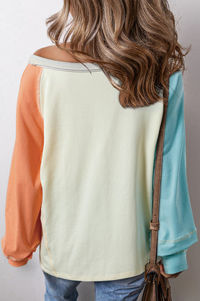 Yellow Cream Colorblock Patchwork Long Sleeve Top