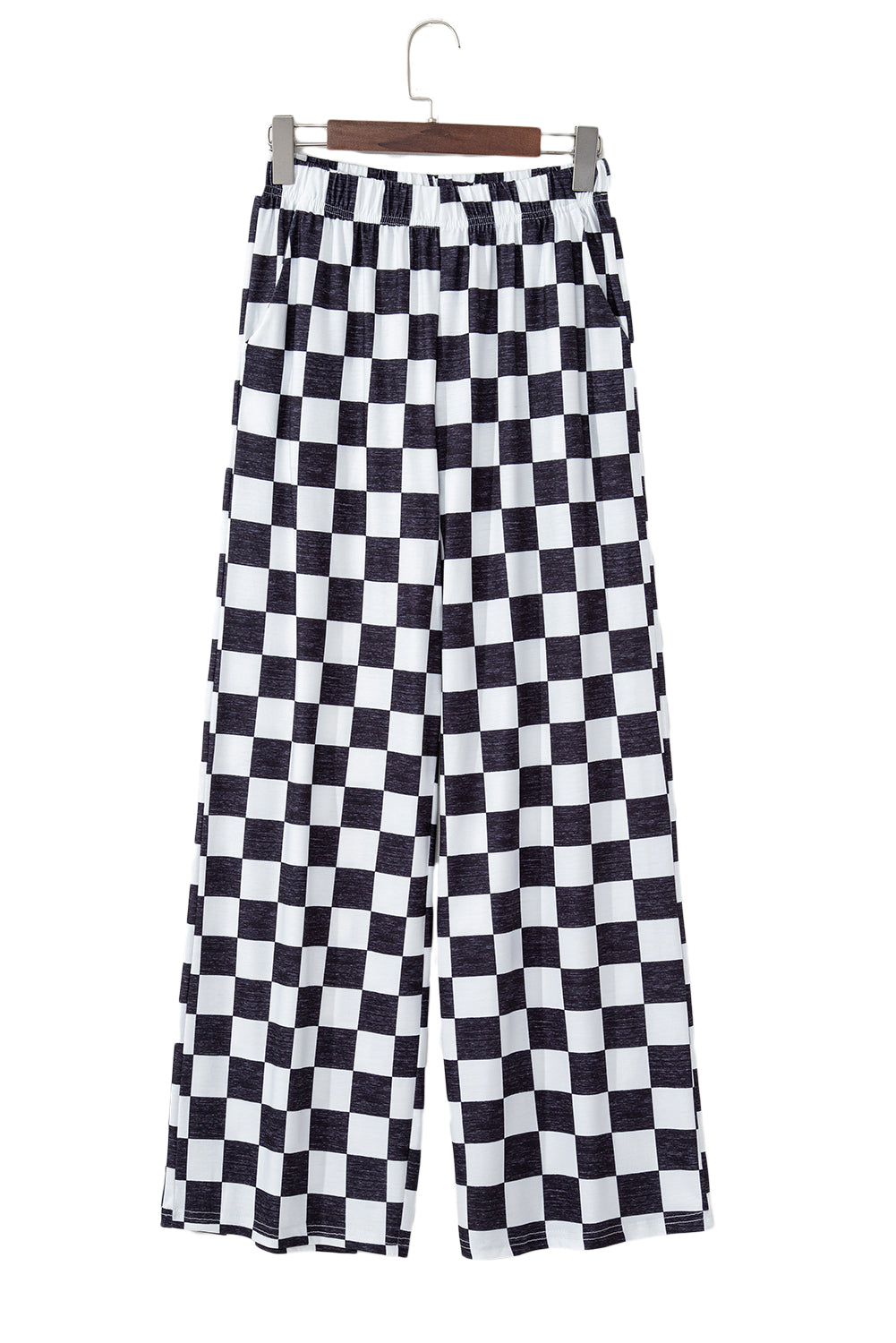 Black Checkered Print High Waist Wide Leg Pants-True and Wild