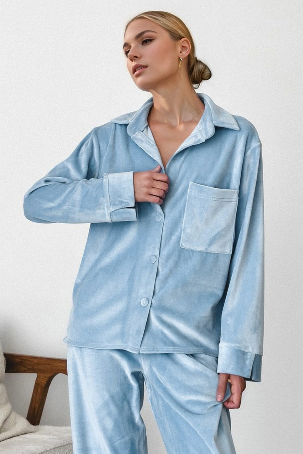 Basic Bae Buttery-Soft Collared Neck Button Up Top and Pants Set-True and Wild