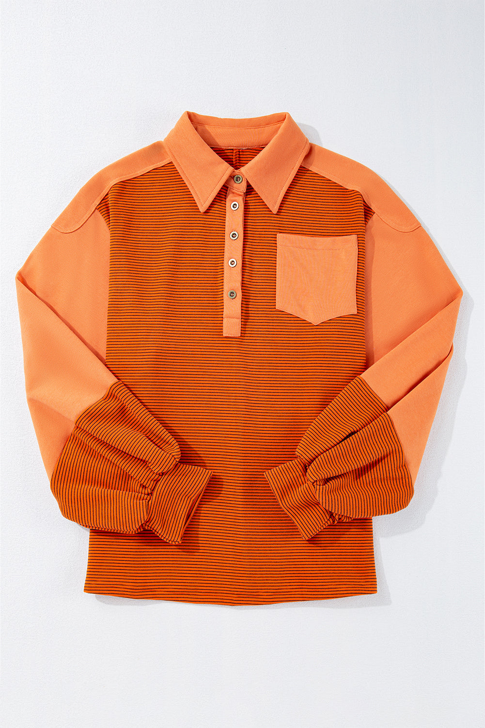 Orange Exposed Seam Puff Sleeve Henley Sweatshirt-True and Wild