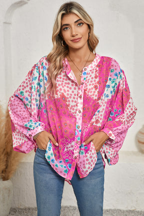 Rose Red Floral Print Dolman Sleeve Blouse-True and Wild