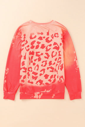 Pink Cheetah Print Drop Sleeve Bleached Sweatshirt-True and Wild