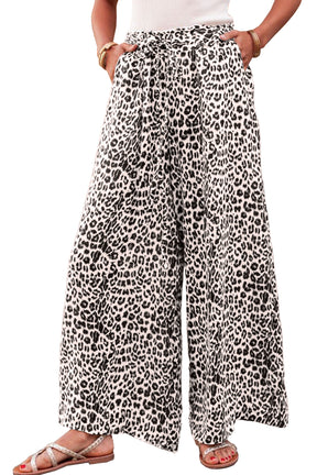 Bright Pink Boho Leopard Print Wide Leg Pants-True and Wild