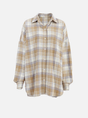 Plaid Collared Neck Dropped Shoulder Shirt-True and Wild