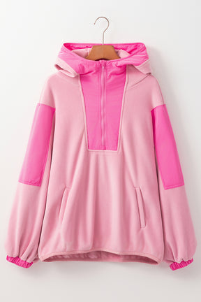 Pink Patchwork Half Zip Oversized Sherpa Hoodie-True and Wild