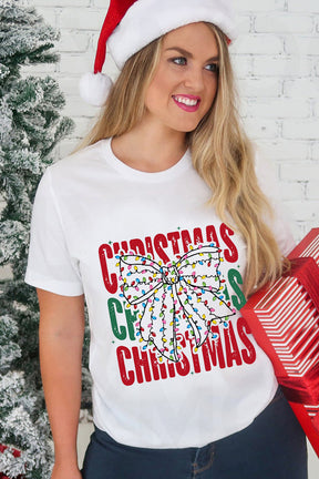 Graphic Tees - White Christmas Bowknot Graphic Tee