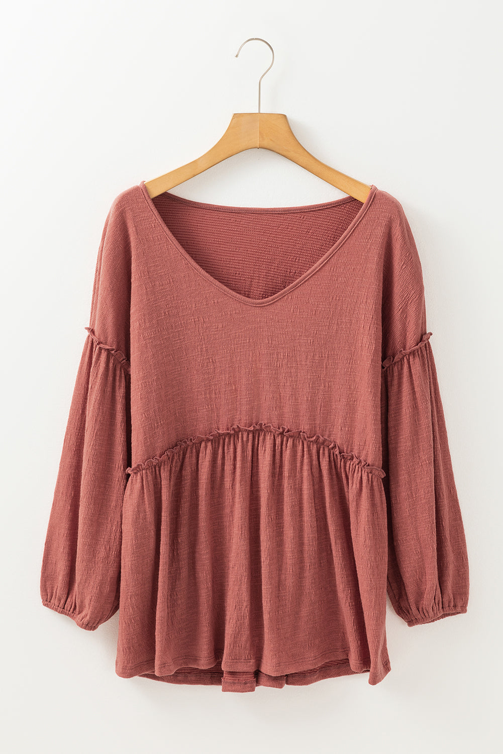 Frill V-Neck Long Sleeve Blouse-True and Wild