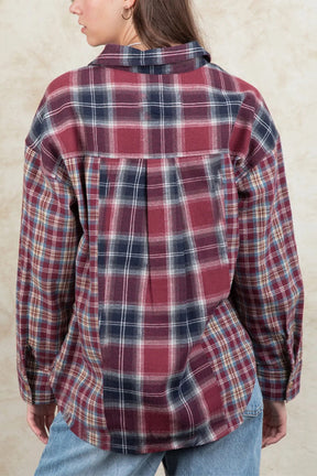 Plaid Collared Neck Button Up Long Sleeve Shirt-True and Wild