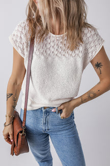 White Plain Knotted Back Crochet Knit Top