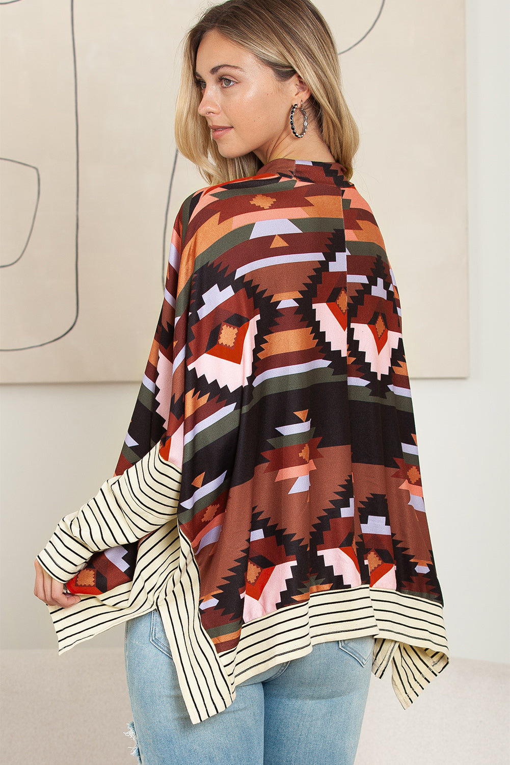 Multicolor Geometric Pattern Striped Long Sleeve Top-True and Wild