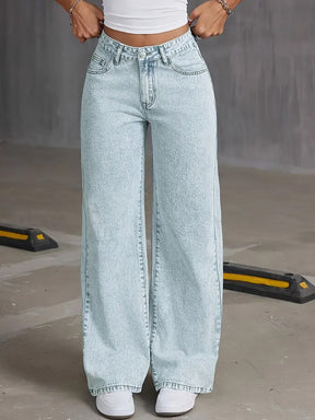 Bow Back Wide Leg Jeans with Pockets