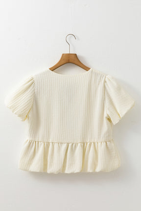 White Bow Front Babydoll Textured Blouse