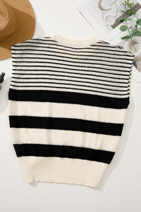 Black White Striped Sleeveless Knit Top-True and Wild