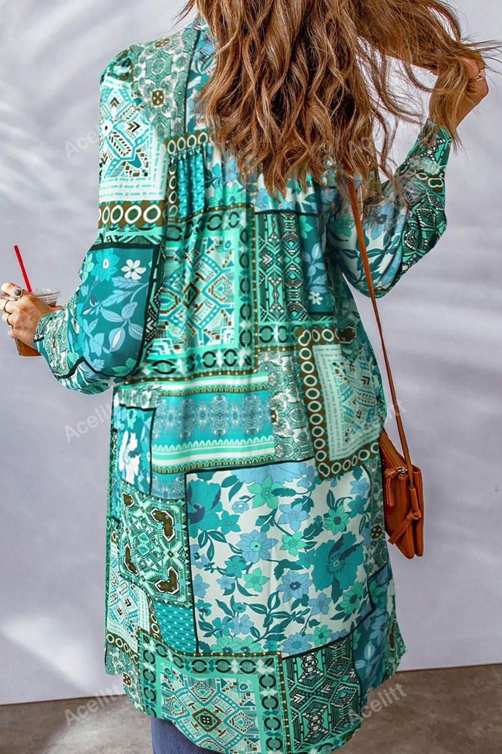 Printed Button Up Long Sleeve Cardigan-True and Wild