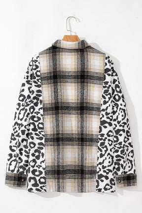 Plus Size Leopard Plaid Button Up Long Sleeve Shacket-True and Wild