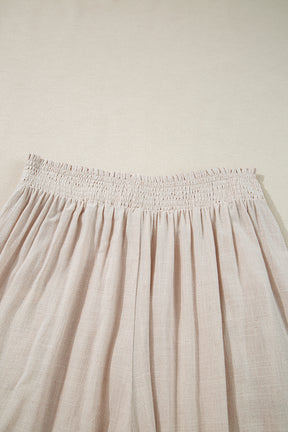 Beige Frill Smocked Waist Wide Leg Plus Size Pants-True and Wild