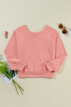 Apricot Bowknot Plain Round Neck Sweatshirt-True and Wild