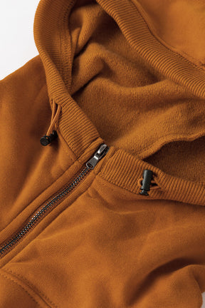 Yellow Solid Color Half Zip Pullover Hoodie with Kangaroo Pocket