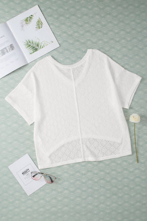 White V Neck Side Slits Knitted Flowy Oversized Blouse