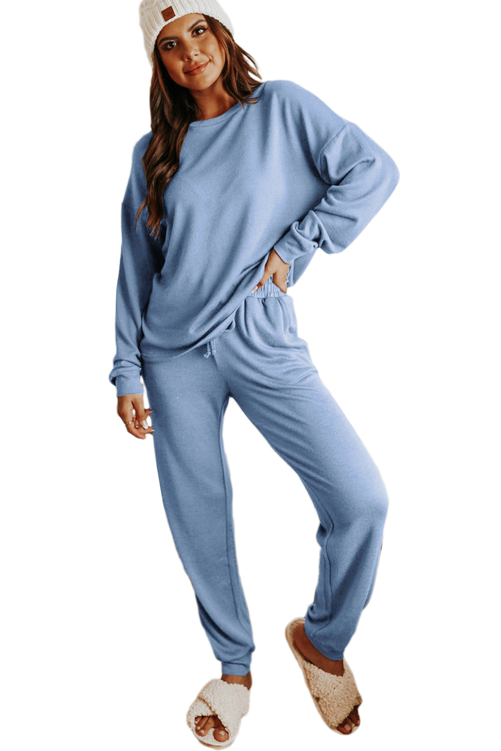 Red Casual Long Sleeve Pullover & Joggers Pajamas Set-True and Wild