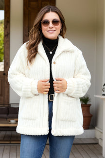 Plus Size Collared Neck Button Down Fuzzy Outerwear-True and Wild