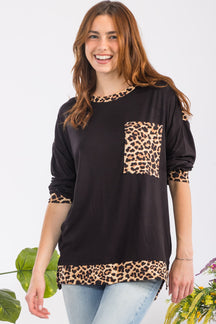 Celeste Full Size Leopard Round Neck Dropped Shoulder T-Shirt-True and Wild