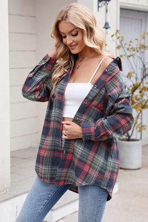 Green Plaid Chest Pocket Button Front Shirt-True and Wild