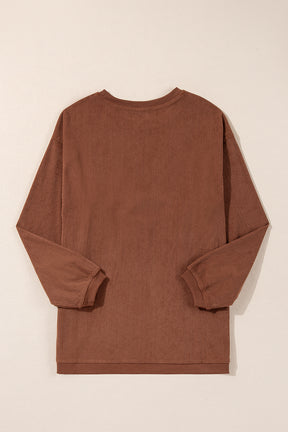 Chestnut Plain Drop Sleeve Crinkle Rib Oversized Sweatshirt-True and Wild