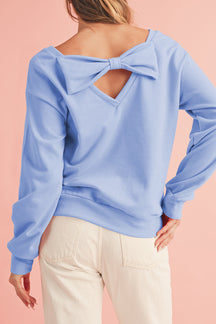 Apricot Bowknot Plain Round Neck Sweatshirt-True and Wild