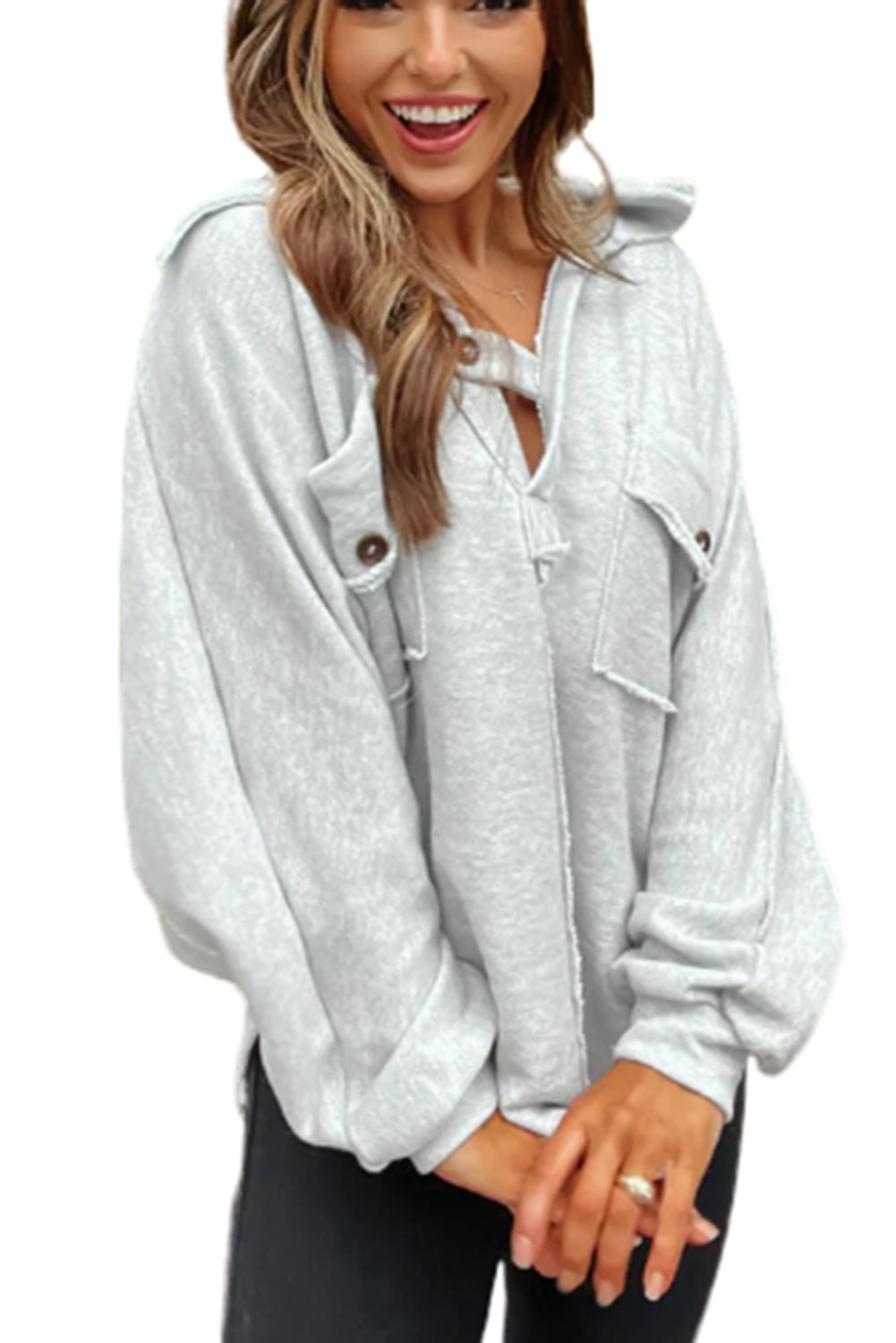 Gray Exposed Seam Pockets Oversized Sweatshirt-True and Wild