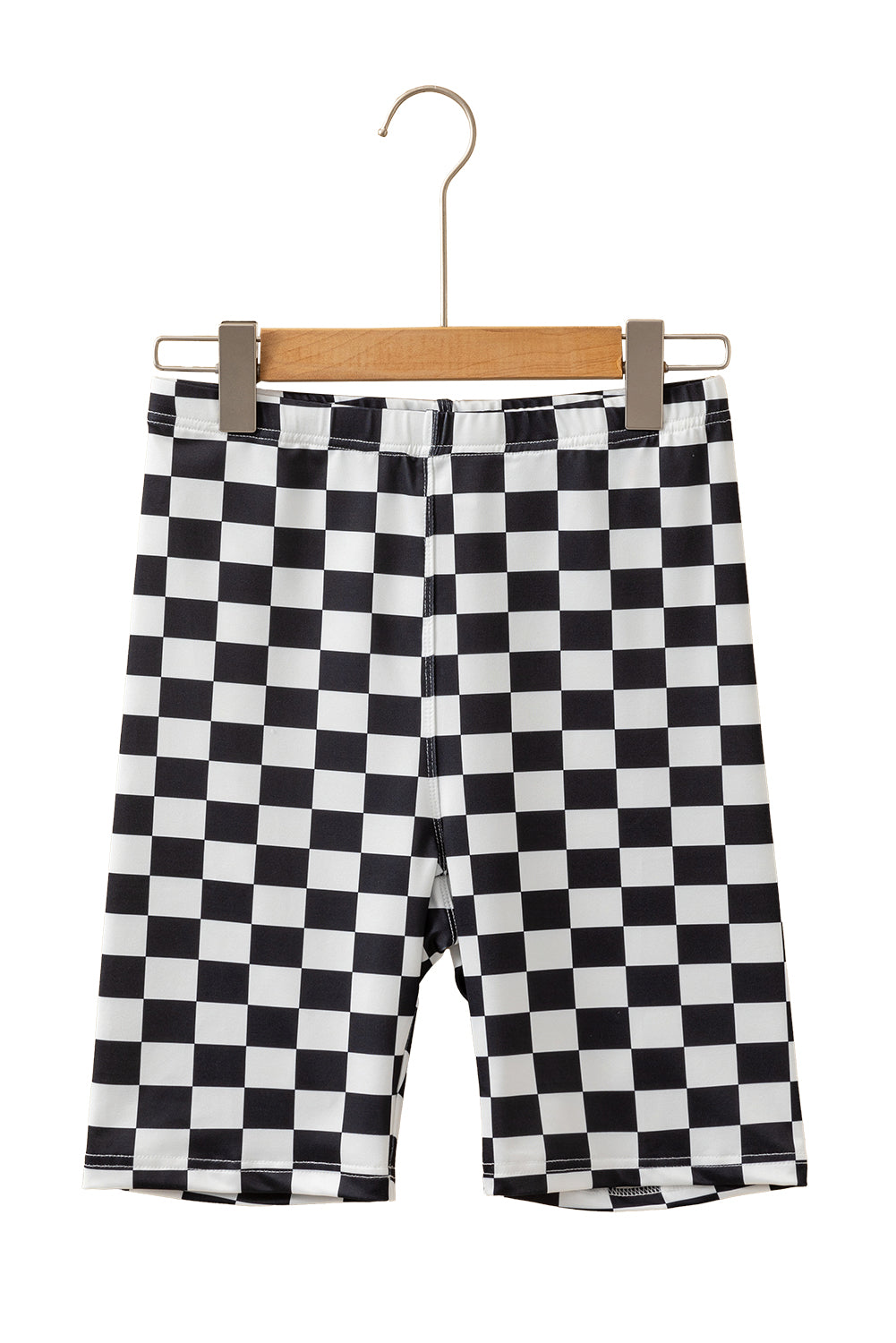 Black Checkerboard Printed High Waist Biker Shorts