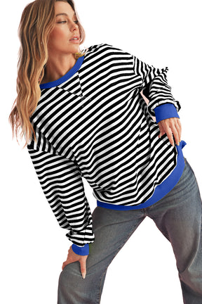 Black Stripe Contrast Edge Cross Seam Oversized Sweatshirt-True and Wild