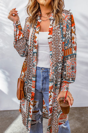 Printed Button Up Long Sleeve Cardigan-True and Wild