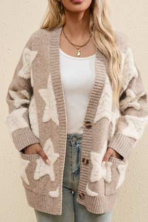 Sherpa Star V-Neck Cardigan With Pockets