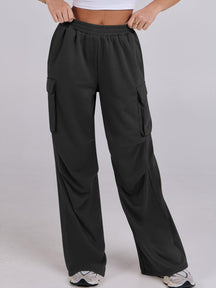 Elastic Waist Wide Leg Pants with Pockets-True and Wild