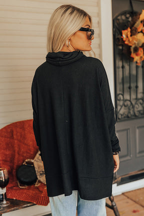 Black Cowl Neck Loose Fit Tunic Long Sleeve Top-True and Wild