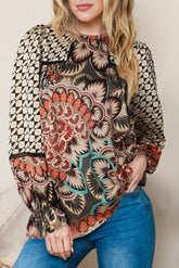 Bohemian Patterned Pullover Long Sleeve Blouse-True and Wild