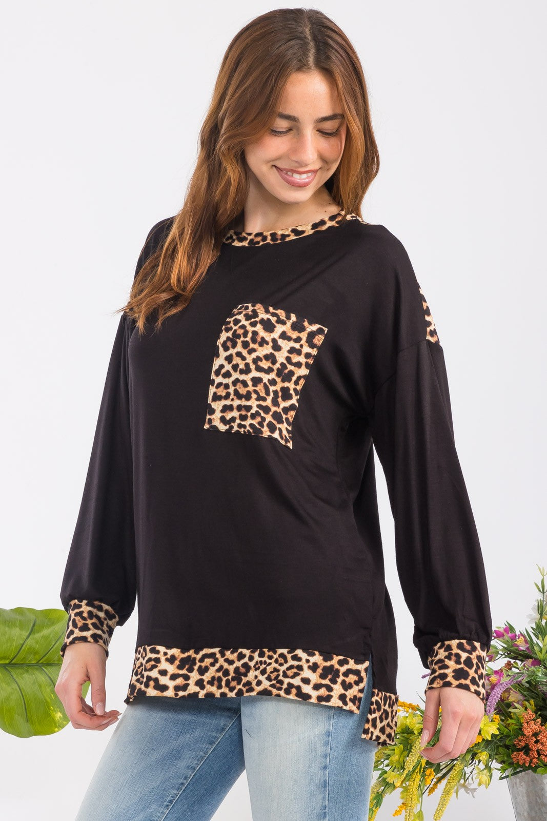 Celeste Full Size Leopard Round Neck Dropped Shoulder T-Shirt-True and Wild