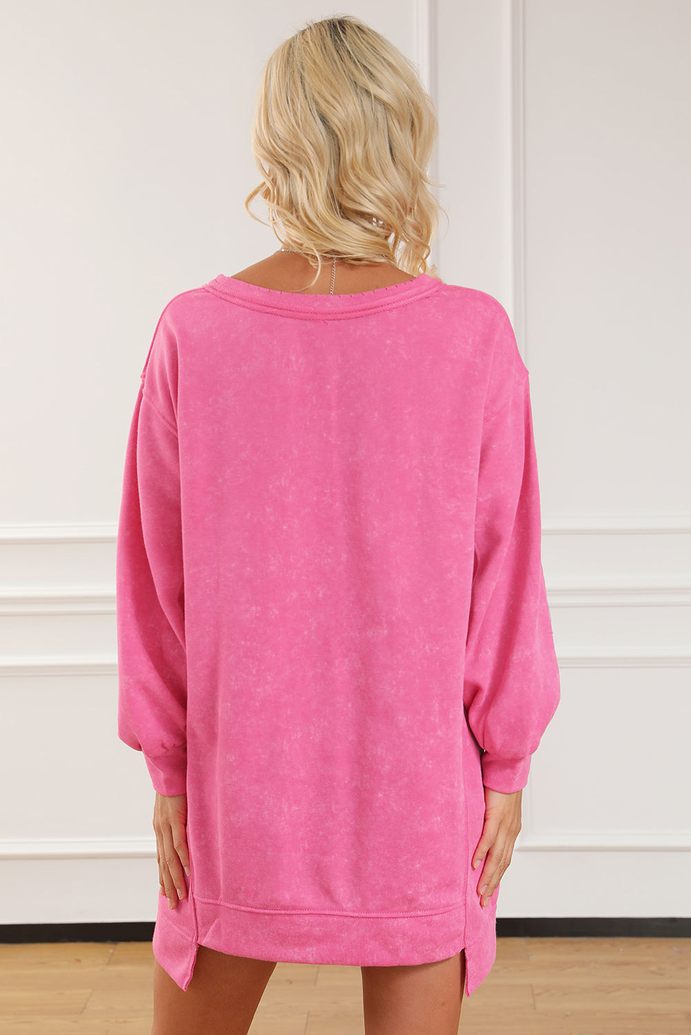 Notched Long Sleeve Oversize Sweatshirt-True and Wild